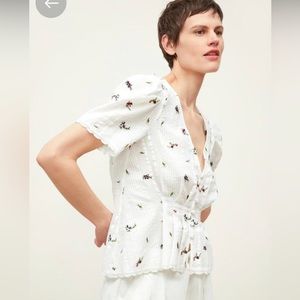 Zara Embroidered White & Floral Top Size S
